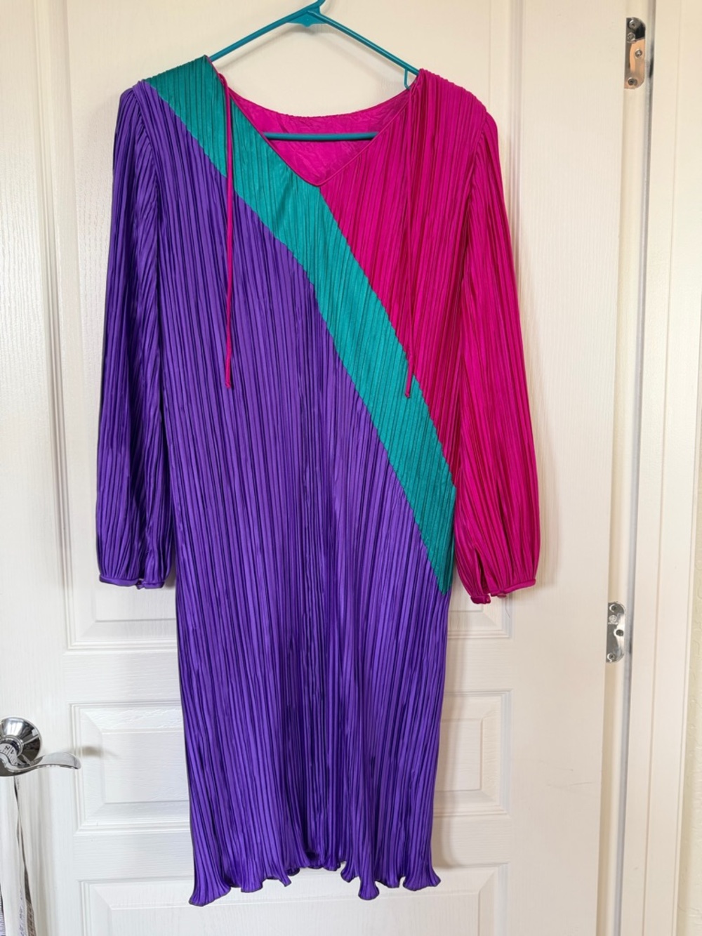 Vintage 80s Lisa Michaels Pleated Colorblock Dress - Picture 8 of 11